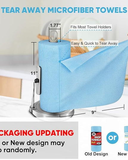 AIDEA Microfiber Cleaning Cloth Roll, Blue Shop Towels 55 Sheets Washable, Microfiber Towels for Cars, Blue Rags Reusable Paper Towel for Automotive, Workshop, House, Kitchen, Cleaning Supplies11×9"