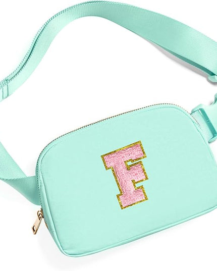 Gitus Belt Bag Fanny Pack Crossbody Bags with Initial Letter Patch Cute Stuff Birthday Gifts for Teenager Girls Trendy Preppy Stuff for Teen Girls Cool Stuff for Teens (Mint Green-F)