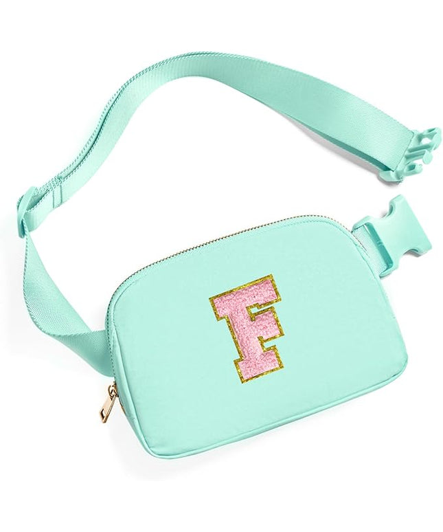 Gitus Belt Bag Fanny Pack Crossbody Bags with Initial Letter Patch Cute Stuff Birthday Gifts for Teenager Girls Trendy Preppy Stuff for Teen Girls Cool Stuff for Teens (Mint Green-F)