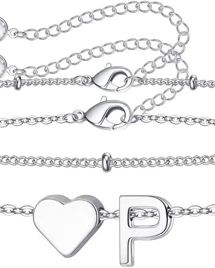 M MOOHAM Valentines Day Gifts for Kids Teen Girls -14K-Gold-Plated Heart Initial A-Z Bracelets for Women Girl Dainty Gold Bracelets Birthday Valentines Gifts for Women Her Teenage Girls Kid Teen Gift