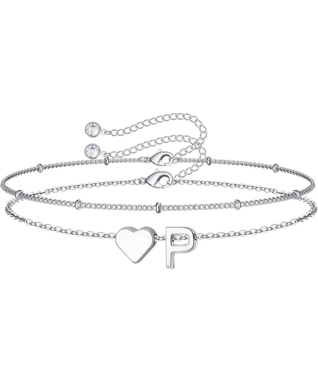 M MOOHAM Valentines Day Gifts for Kids Teen Girls -14K-Gold-Plated Heart Initial A-Z Bracelets for Women Girl Dainty Gold Bracelets Birthday Valentines Gifts for Women Her Teenage Girls Kid Teen Gift
