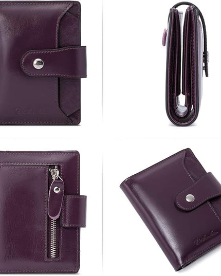 BOSTANTEN Women Leather Wallet RFID Blocking Small Bifold Zipper Pocket Wallet Card Case Purse with ID Window