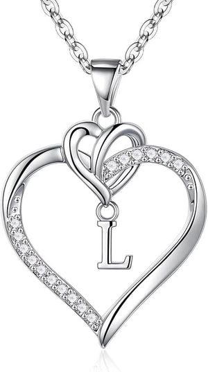STORUP Christmas Gifts for Women Teen Girls - Heart Initial Necklaces for Women Girls, 14K-Gold-Plated Cubic Zirconia Initial A-Z Pendant Dainty Heart Necklaces for Teen Girl Jewelry Birthday Gifts