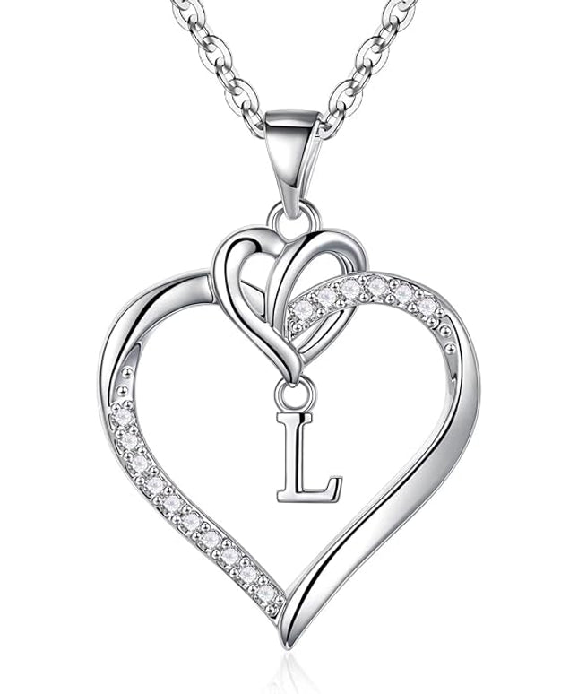 STORUP Christmas Gifts for Women Teen Girls - Heart Initial Necklaces for Women Girls, 14K-Gold-Plated Cubic Zirconia Initial A-Z Pendant Dainty Heart Necklaces for Teen Girl Jewelry Birthday Gifts