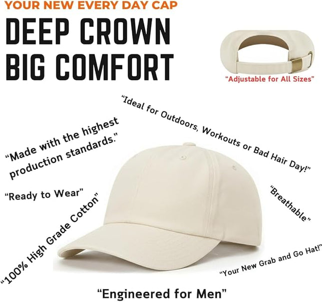 Stitch and Bill Mens Athletic Deep-Crown Baseball Cap 100% Soft Cotton Unstructured Dad Hat Outdoors Adjustable