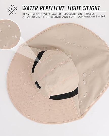 Rosoz Outdoor Sun Hat for Men Women, UPF50+ Protection Safari Cap Wide Brim Mesh Fishing Hat with Neck Flap Beach Garden