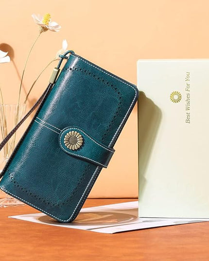 SENDEFN Wallets for Women Leather Credit Card Holder with RFID Blocking Large Capacity Wristlet | with RFID Blocking, Large Capacity, Wristlet, with RFID Blocking, Large Capacity, Wristlet