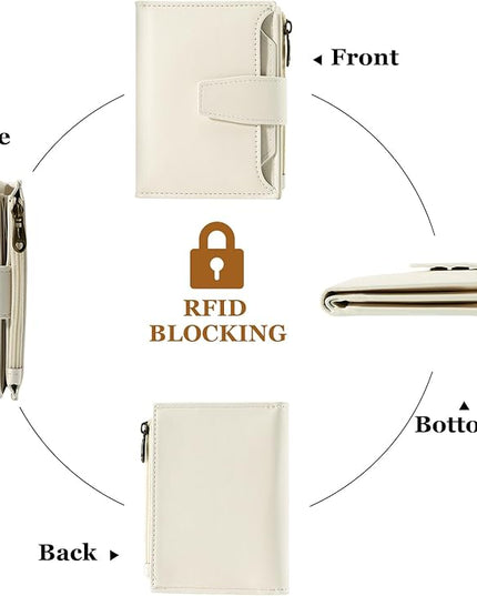 Airkit Small Wallet Women RFID Blocking Soft Leather Bifold Compact Card Holder Wallet for Women with Zipper Coin Pocket 4 ID Window