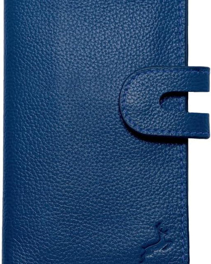DEERHANDMADE womens wallet (Holds 15-18 Cards, 4 Flat Pockets, 1 ID Windows) Genuine Leather clutch purses for women | Slim long wallets for women | rfid blocking wallet (blue wallets for women)