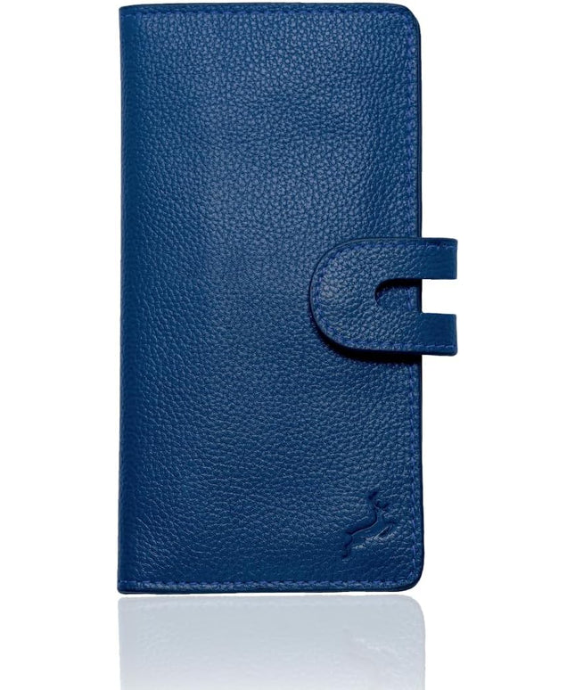 DEERHANDMADE womens wallet (Holds 15-18 Cards, 4 Flat Pockets, 1 ID Windows) Genuine Leather clutch purses for women | Slim long wallets for women | rfid blocking wallet (blue wallets for women)