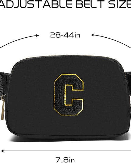 Gitus Belt Bag Fanny Pack Crossbody Bags with Initial Letter Patch Gifts for Wife Older Women Mother Coworker Bridesmaid Anniversary Travel Gifts Beach Gifts (Black-C)