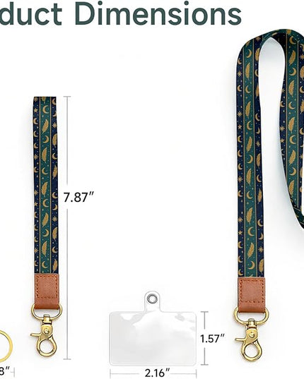 Cell Phone Lanyard with Wrist Strap, Vintage Boho Feather Neck Lanyard for Phones, Wallet, Car Keys and ID Badge – Universal Set