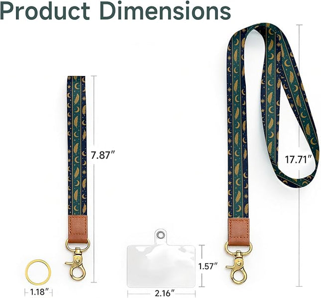 Cell Phone Lanyard with Wrist Strap, Vintage Boho Feather Neck Lanyard for Phones, Wallet, Car Keys and ID Badge – Universal Set
