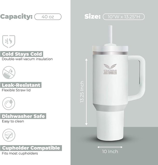 40 Oz Insulated Tumbler with Handle and Straw, Stainless Steel Coffee Travel Mug with Lid, Leak Proof Water Bottle with Accessories, Frost