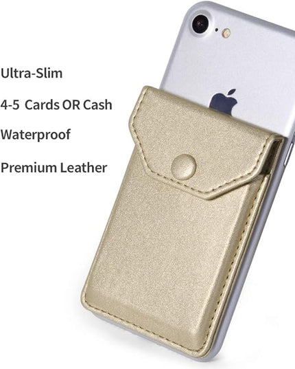 Card Holder for Back of Phone Adhesive Cell Phone Leather Wallet Stick On Card Holder Credit Card Holder Pocket for Men Women RFID Blocking Covers Gold