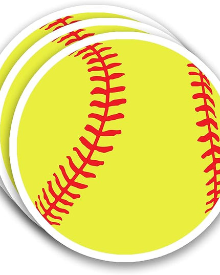 (3Pcs) Softball Stickers Waterproof Vinyl Softball Ball Decals for Water Bottle, Tumbler, Laptop, Phone Case, Poster Board, Scrapbooking, Team Players, Coach, 3" x 3"