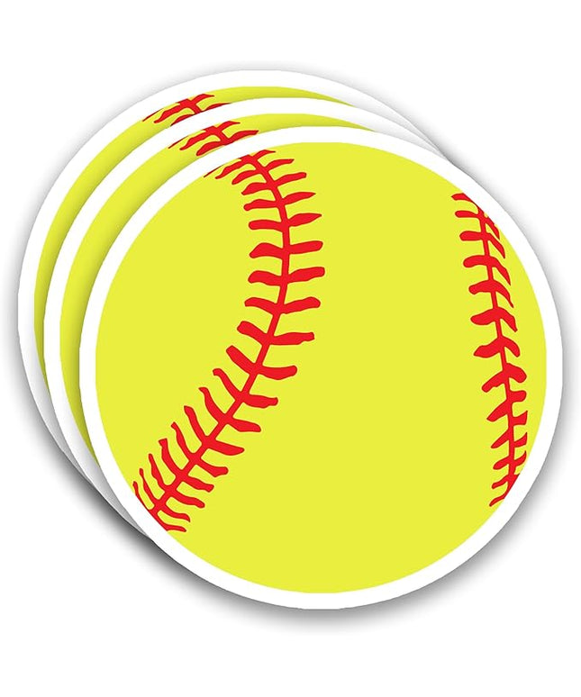 (3Pcs) Softball Stickers Waterproof Vinyl Softball Ball Decals for Water Bottle, Tumbler, Laptop, Phone Case, Poster Board, Scrapbooking, Team Players, Coach, 3" x 3"