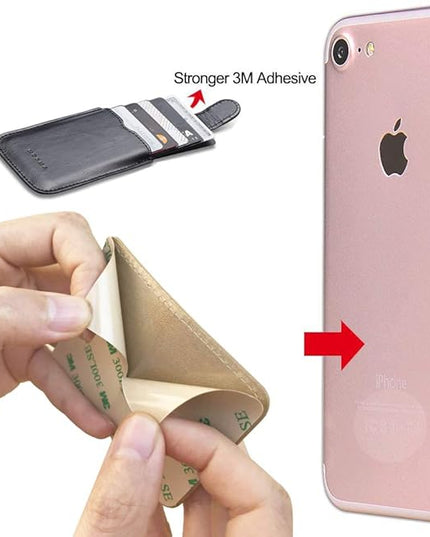 Phone Card Holder RFID Sleeve, Pu Leather Back Phone Wallet Stick-On Pull up 5 Card Holder Cards Cash for iPhone/Android/Samsung/All Smartphones (Gold)