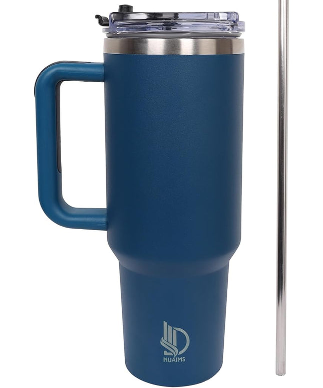 40oz Insulated Tumbler with Handle, Leakproof Straw Lid & Carry Handle - Double Wall Vacuum Insulation Keeps Ice 24 Hours, BPA Free Stainless Steel Water Bottle (Charcoal Blue)