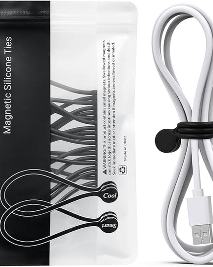 SMART&COOL Reusable Silicone Magnetic Cable Ties for Bundling and Organizing, Holding Stuff, Book Markers, Fridge Magnets, Assorted Color, 7.16'' (10-Pack, Black)
