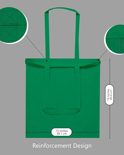 TOPDesign 6-Pack Economical 16"x15" Kelly Green Cotton Tote Bag, Lightweight Medium Reusable Grocery Shopping Cloth Bags, Suitable for DIY, Advertising, Promotion, Gift, Activity