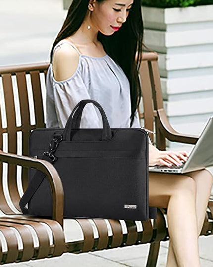 Voova Laptop Bag 17 17.3 Inch Waterproof Laptop Sleeve Case with Shoulder Straps & Handle, Computer Case Cover Slim Briefcase Compatible with 17-18” Hp Dell Asus Acer, Black