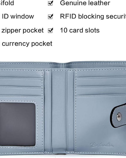 BOSTANTEN Women Leather Wallet RFID Blocking Small Bifold Zipper Pocket Wallet Card Case Purse with ID Window