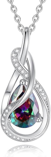 FANCIME TimelessTie Birthstone Necklace for Women White Gold Plated Sterling Silver Ribbon Design Jewelry Knot Pendant Fine Jewelry Gemstone Birthday Graduation Anniversary Christmas Gifts for Women Wife Mother Her