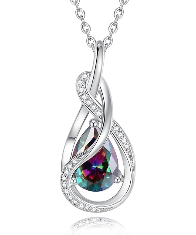 FANCIME TimelessTie Birthstone Necklace for Women White Gold Plated Sterling Silver Ribbon Design Jewelry Knot Pendant Fine Jewelry Gemstone Birthday Graduation Anniversary Christmas Gifts for Women Wife Mother Her