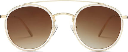 SOJOS Retro Vintage Round Polarized Sunglasses for Women Men Small Double Bridge Circle Sunnies SJ1104