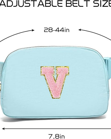 Gitus Gifts for 7 8 9 10 11 Year Old Girls Belt Bag Fanny Pack Crossbody Bags with Initial Letter Patch Birthday Gifts for Daughter Sister Friends Teen girls (Icing Blue-V)