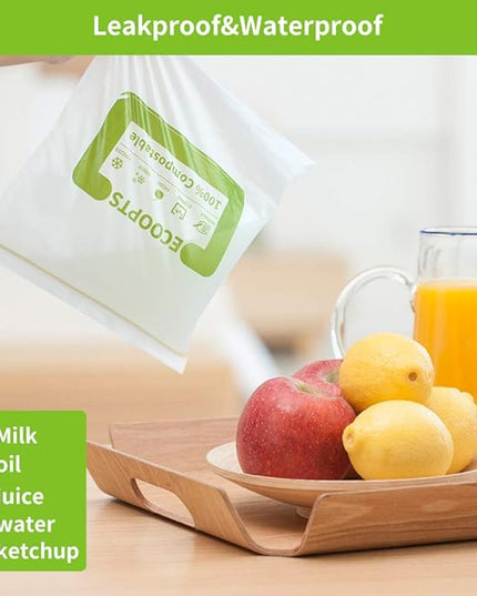 100% Compostable Sandwich Zip Bag | ECO-Friendly Food Storage Bags | Freezer Bag | Plant-Based BPA-free | Seal well for Fruit,Food and Snack (2, Medium)
