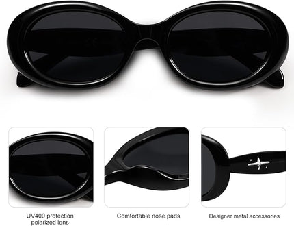 SOJOS Small Retro Oval Polarized Sunglasses for Women Men 90s Vintage UV400 Protection Tiny Sun Glasses SJ2286