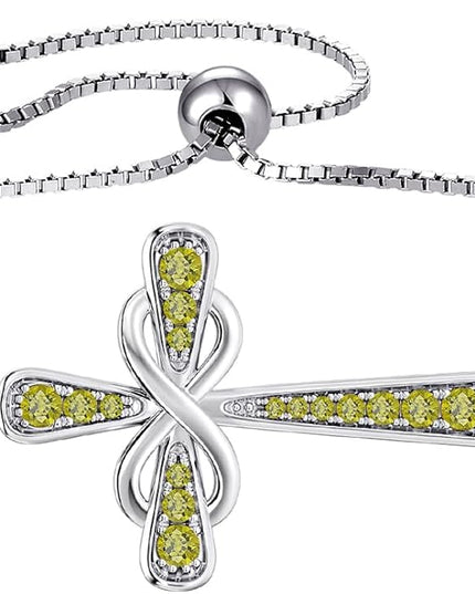 YL Cross Bracelet 925 Sterling Silver Infinity Sideways Link Bracelet Birthstone Jewelry for Women
