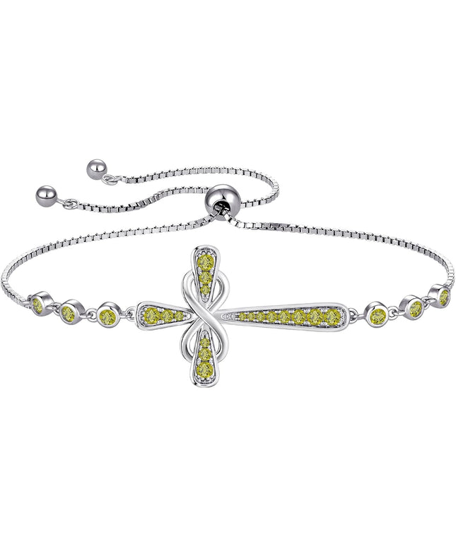 YL Cross Bracelet 925 Sterling Silver Infinity Sideways Link Bracelet Birthstone Jewelry for Women