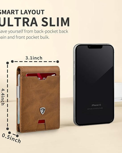 RUNBOX Mens Slim Wallet with Money Clip RFID Blocking Bifold Credit Card Holder for Men with Gift Box