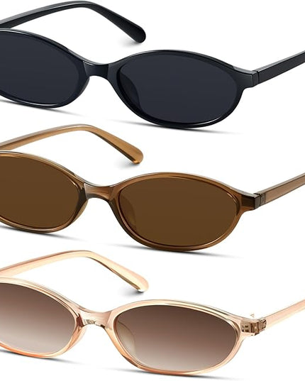 KUGUAOK Retro Oval Sunglasses for Women 90s Design Small Cat Eye Sun Glasses UV Protection Y2k Trendy Narrow Shades