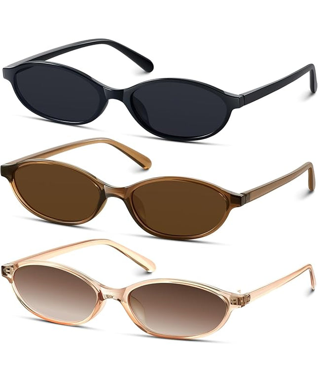 KUGUAOK Retro Oval Sunglasses for Women 90s Design Small Cat Eye Sun Glasses UV Protection Y2k Trendy Narrow Shades