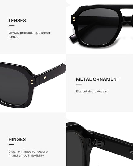 SOJOS Retro Thick Polarized Aviator Sunglasses for Women Men, Large Trendy Bold Square Pilot Shades SJ2385