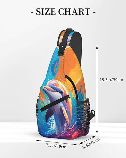 Animal Face Sling Bag Crossbody Bags Chest Bag Backpack for Travel Running and Hiking for Men Women Colorful Dolphin