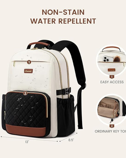 LOVEVOOK Laptop Backpack for Women with Pouch Pocket for Large Capacity Cup,17 Inch Teacher Nurse College Work Travel Backpack Purse,Waterproof Laptop Computer Bags,Grey-Black-Brown+Diamond-shaped