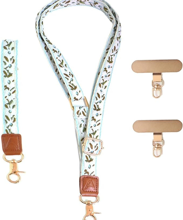LEMEDE Phone Charm Lanyard, Gold Buckle Adjustable Crossbody and Wrist Strap with 2pcs 360-Degree Rotatable Phone Pad