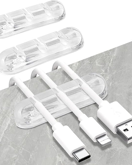 SOULWIT Cable Holder Clips, 3-Pack Cable Management Cord Organizer Clips Silicone Self Adhesive for Desktop USB Charging Cable Nightstand Power Cord Mouse Cable Wire PC Office Home