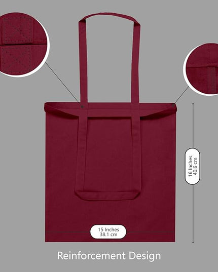 TOPDesign 24-Pack Economical 16"x15" Burgundy Cotton Tote Bags, Lightweight Medium Reusable Grocery Shopping Cloth Bags, Suitable for DIY, Advertising, Promotion, Gift, Activity