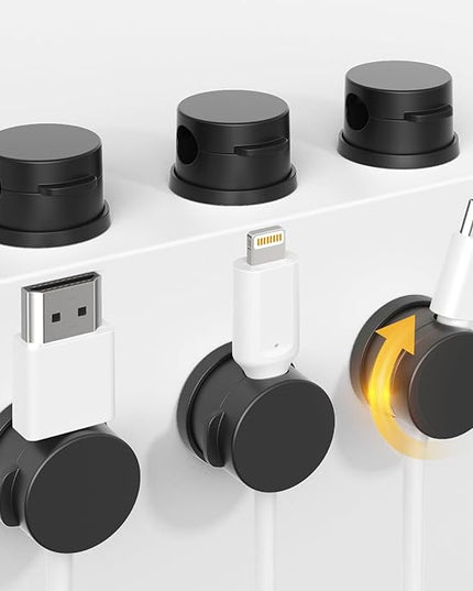Cord Holder, Swiveling Cord Organizer, Magnetic Cable Clips for Desk, 6 Pack Cable Organizer for Nightstand, Adhesive Cable Holder Cable Management Clips for Car Home Office (Black)