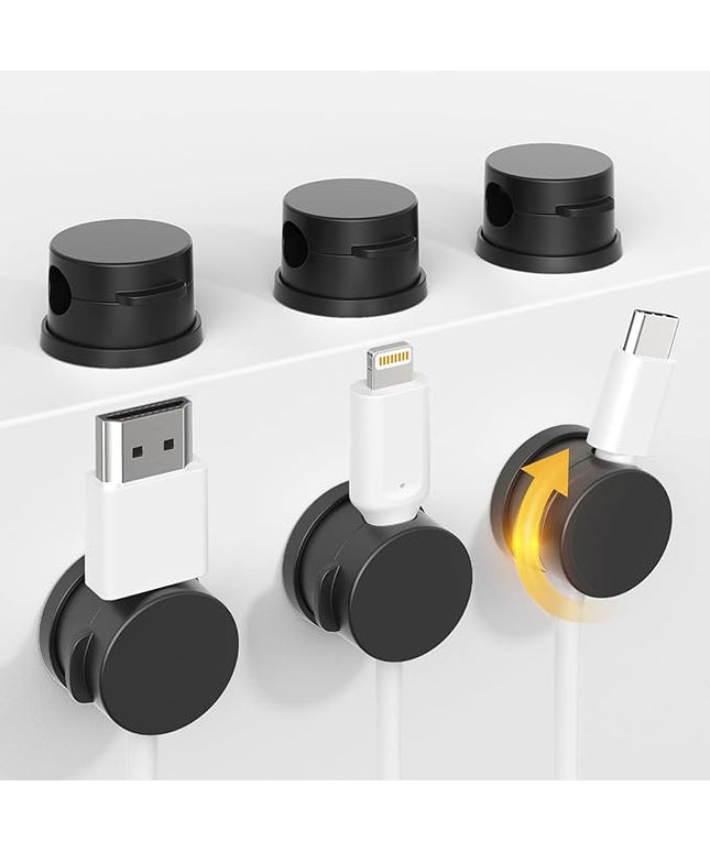 Cord Holder, Swiveling Cord Organizer, Magnetic Cable Clips for Desk, 6 Pack Cable Organizer for Nightstand, Adhesive Cable Holder Cable Management Clips for Car Home Office (Black)