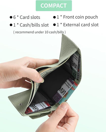 Unisex RFID Genuine Leather Wallet Compact Trifold with Coin Pouch & Card Slots Black (Creamy Mint)