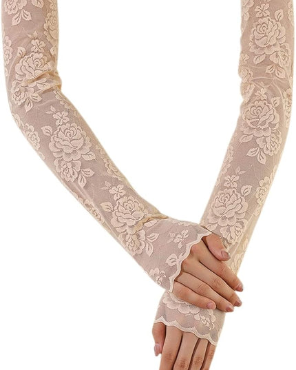 Women's Short Lace Gloves Fingerless for Driving Wedding Wrist Length Bridal Prom Gloves