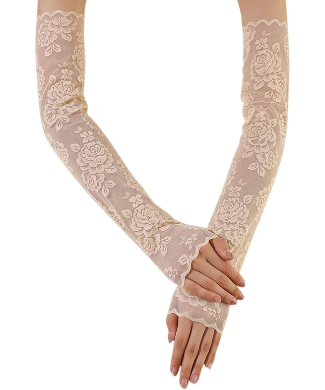 Women's Short Lace Gloves Fingerless for Driving Wedding Wrist Length Bridal Prom Gloves