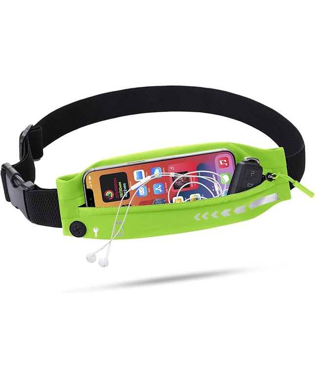 USHAKE Slim Running Belt for Women Men-Runners Phone Holder Fanny Pack, Adjustable, Bounce Free Waist Pouch bag for Workout, Money Belt, Run Gear Accessories Neo Green